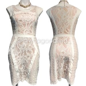Candalite White Lace Cream Flattering Stretch Slip-on Dress EUC sz S